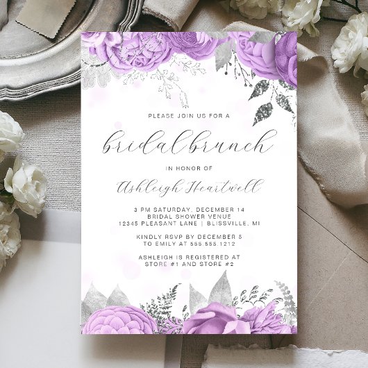 Invitation Élégant Déjeuner de Mariage Floral Script Lilas Ar