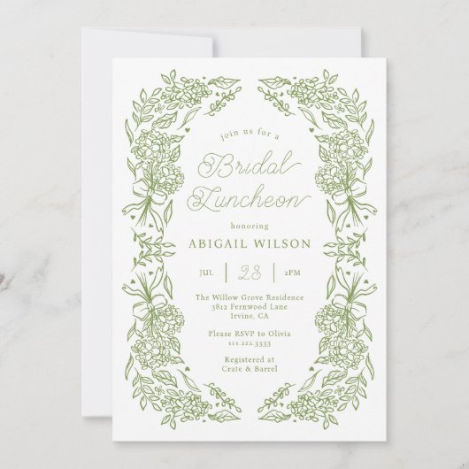 Invitation Élégant déjeuner de mariage floral vert sauge (Devant)