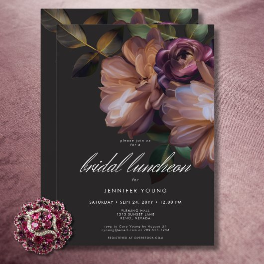Invitation Élégant déjeuner de nuptiale floral Moody Black
