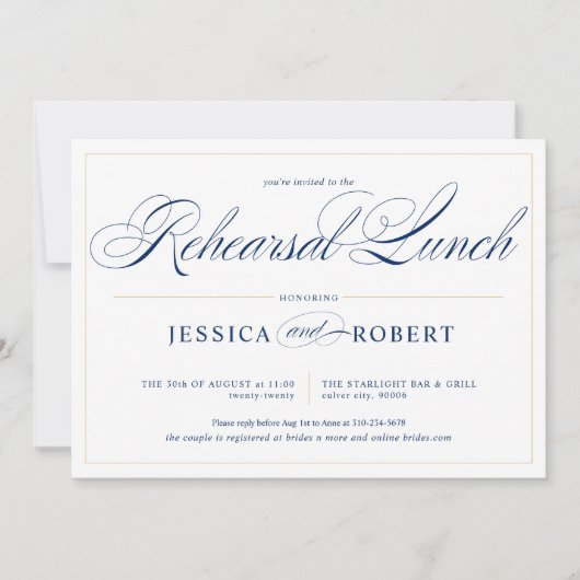 Invitation Élégant Déjeuner de répétition de la Marine Blue C (Devant)