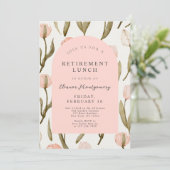 Invitation Élégant déjeuner de retraite rose floral (Debout devant)
