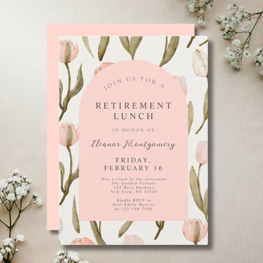 Invitation Élégant déjeuner de retraite rose floral