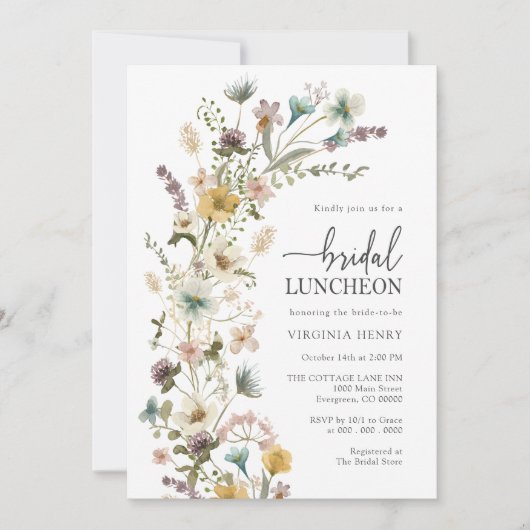 Invitation Élégant déjeuner floral de la nuptiale (Devant)