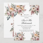 Invitation Élégant déjeuner floral rose rose pâle (Devant / Derrière)