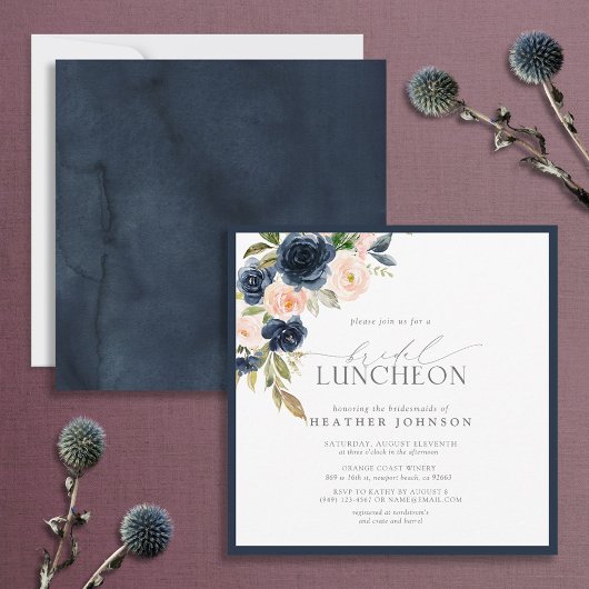Invitation Élégant déjeuner nuptial bleu bleu bleu bleu rose