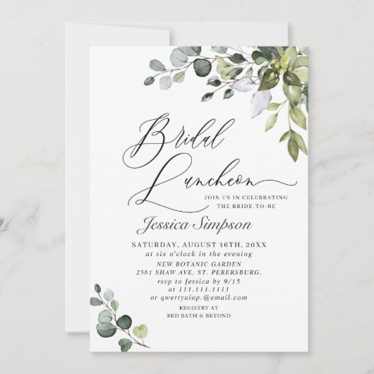 Invitation Élégant déjeuner nuptial Eucalyptus Green (Devant)