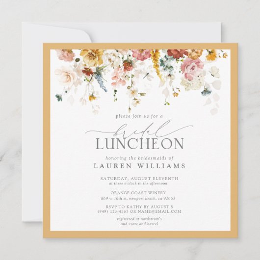 Invitation Élégant déjeuner nuptial Fleur sauvage Jaune (Devant)