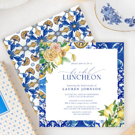 Invitation Élégant déjeuner nuptial floral citron méditerrané