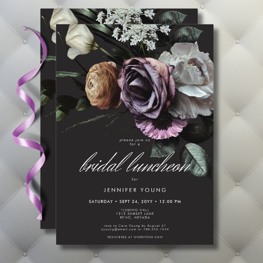 Invitation Élégant Déjeuner nuptial Moody Twilight Muted Flor