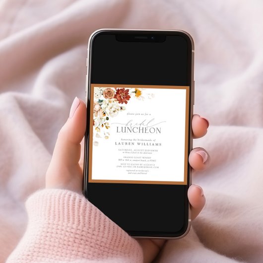 Invitation Élégant déjeuner nuptial rouille florale orange