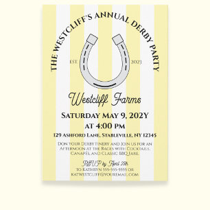 Invitation Élégant Derby Party Cabana Jaune Stripe Horseshoe