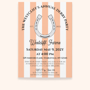 Invitation Élégant Derby Party Peach Cabana Stripe Horseshoe