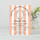 Invitation Élégant Derby Party Peach Cabana Stripe Horseshoe (Debout devant)