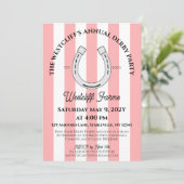 Invitation Élégant Derby Party Pink Cabana Stripes Horseshoe (Debout devant)