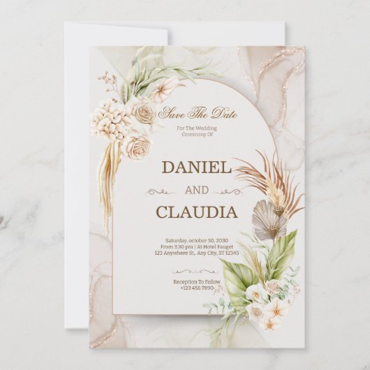 Invitation Elegant Desert Chic Pampas & Palm Wedding Invitati (Devant)