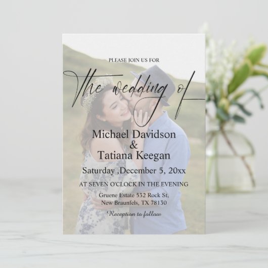 Invitation élégant design chic script 2 photos mariage (Debout devant)