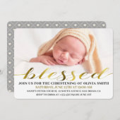 Invitation Elégant Design Gold Script Photo Christening (Devant / Derrière)