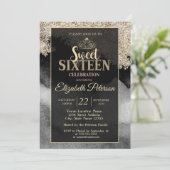 Invitation Elégant Design Gold Tiara, Frame Sweet 16 Party (Debout devant)