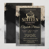 Invitation Elégant Design Gold Tiara, Frame Sweet 16 Party (Devant / Derrière)