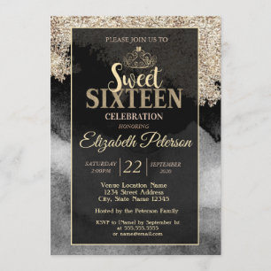 Invitation Elégant Design Gold Tiara, Frame Sweet 16 Party