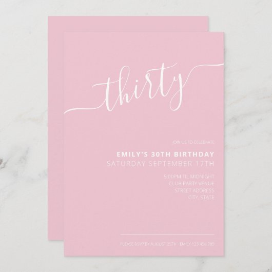 Invitation Elégant design main Lettré Script 30e anniversaire (Devant / Derrière)