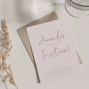 Invitation Élégant Design minimal Script Sweet 16 Blush Rose