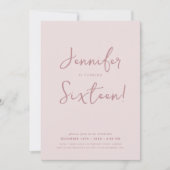 Invitation Élégant Design minimal Script Sweet 16 Blush Rose (Devant)