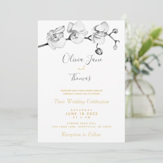 Invitation Élégant Design Moderne Simple Floral Botanical B&W (Debout devant)