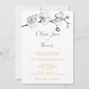 Invitation Élégant Design Moderne Simple Floral Botanical B&W