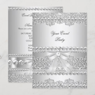 Invitation Élégant Diamant Argent Broderie Blanche Soirée