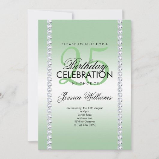 Invitation Élégant Diamant Bijoux Emeraude Anniversaire (Devant)
