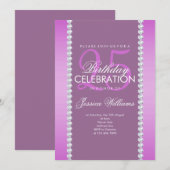 Invitation Elégant Diamant Bijoux Mauve Anniversaire (Devant / Derrière)