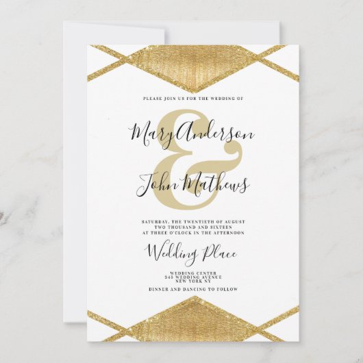 Invitation Elégant diamant blanc en forme d'esperluette et Ma (Devant)