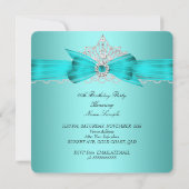 Invitation Elégant Diamant Bleu Turquoise Perles Bijoux Tiara (Dos)