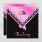 Invitation Élégant diamant brillant & Bow rose 18e anniversai (Devant / Derrière)