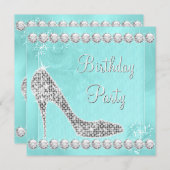 Invitation Elégant Diamant et Blue Turquoise Anniversaire (Devant / Derrière)