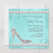 Invitation Elégant Diamant et Blue Turquoise Anniversaire (Dos)