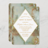 Invitation Elégant Diamant Marbre Vert SWEET 16 Parties (Devant / Derrière)