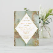 Invitation Elégant Diamant Marbre Vert SWEET 16 Parties (Debout devant)