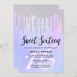 Invitation Élégant diamant moderne au sweet sixteen à gouttes