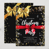 Invitation Élégant diamant noir, ruban doré, confetti (Devant / Derrière)