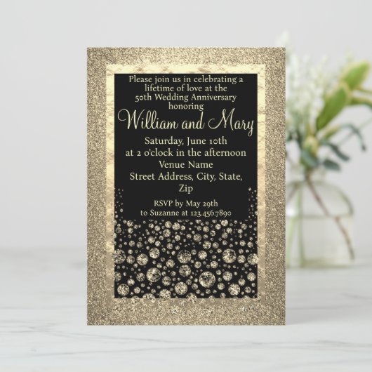 Invitation Élégant diamant Parties scintillant or 50e anniver (Debout devant)