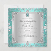 Invitation Élégant Diamant Sarcelle Douce 16 Seize Fête 3 (Dos)