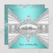 Invitation Élégant Diamant Turquoise Sweet 16 Seteen Party 3 (Devant / Derrière)