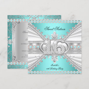 Invitation Élégant Diamant Turquoise Sweet 16 Seteen Party A