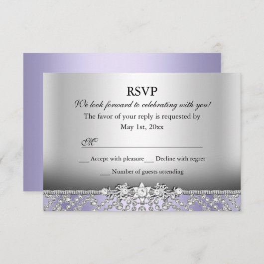 Invitation Élégant Diamant violet RSVP (Devant / Derrière)