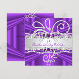 Invitation Élégant Diamants Argent Perle Violet Anniversaire