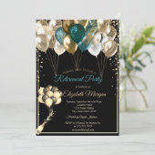 Invitation Élégant Diamants Ballons Black Retraite (Debout devant)