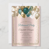 Invitation Élégant Diamants Ballons Rose Gold Retraite (Devant)