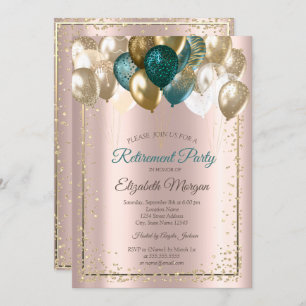 Invitation Élégant Diamants Ballons Rose Gold Retraite